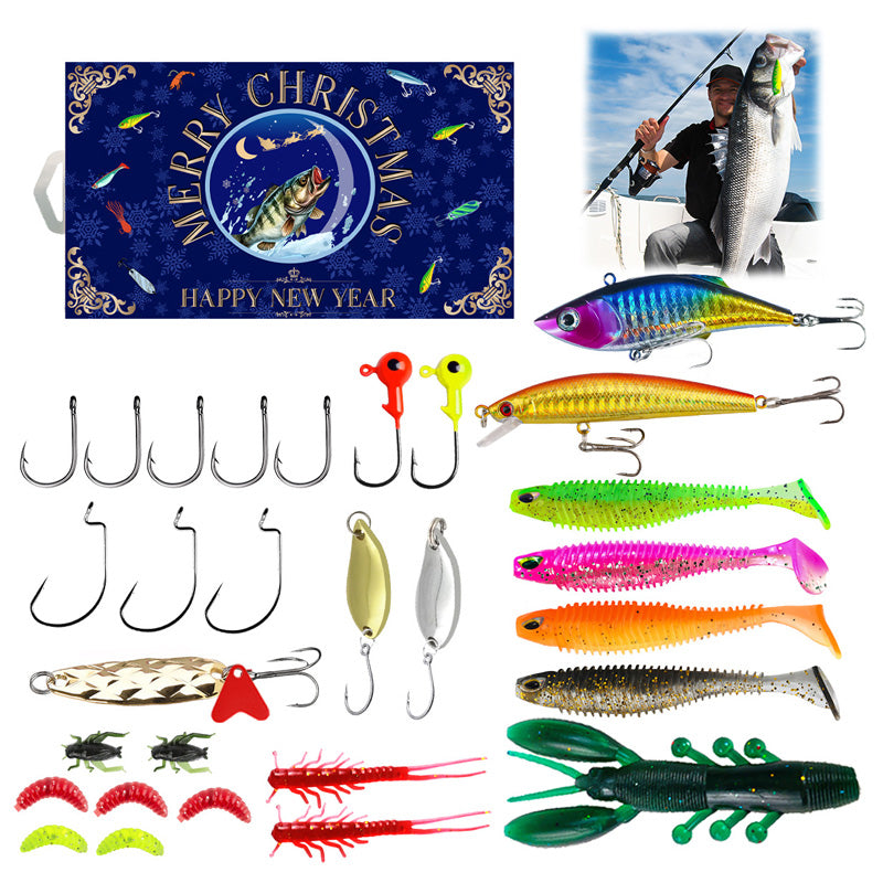 Calendario de Adviento de Navidad con señuelos de pesca, set de caja sorpresa con minnow, popper y cucharas