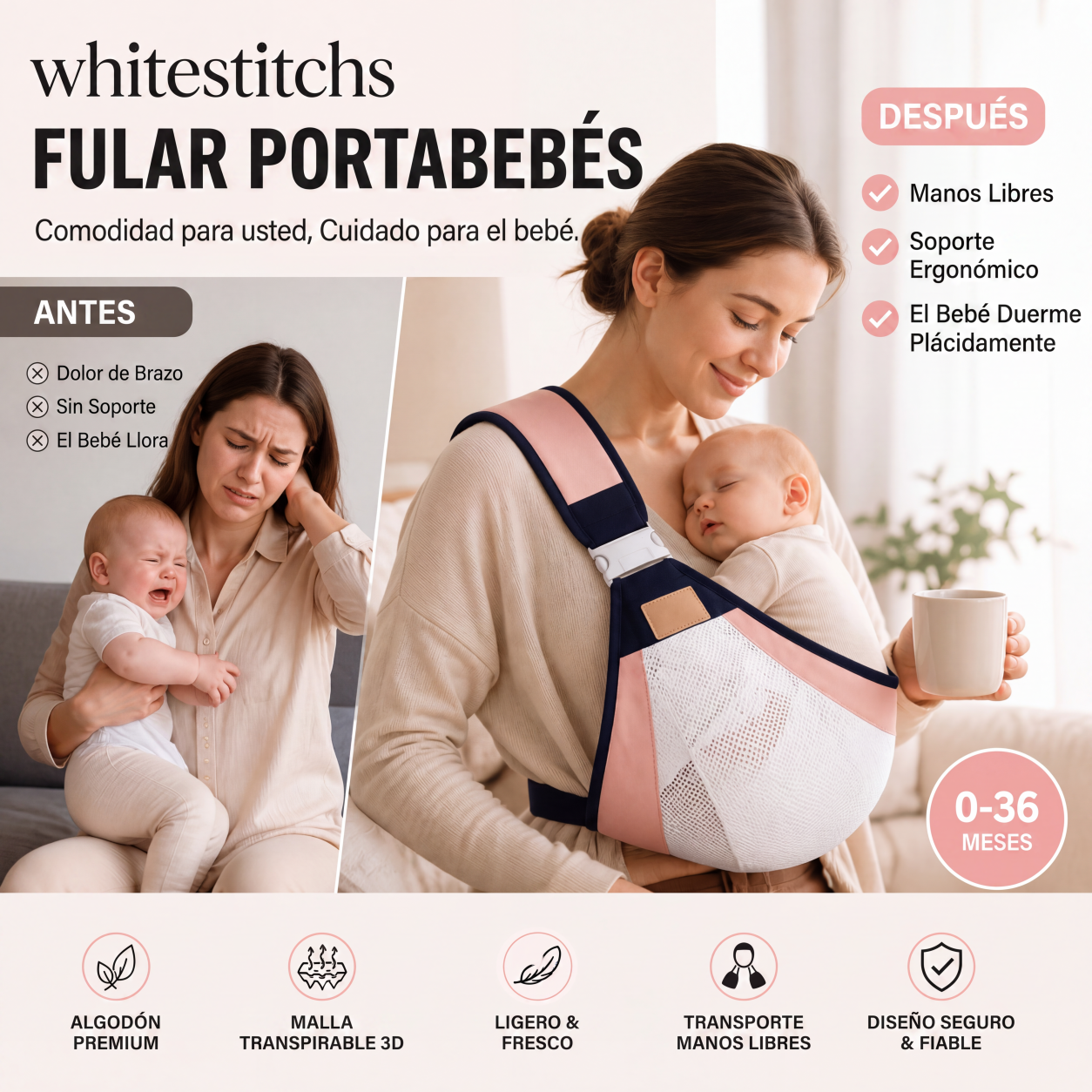 🎉 ¡Oferta 2026 — ¡Más de 30.000 unidades vendidas! 👶 Portabebés transpirable 4 en 1 – 0-36 meses, uso frontal, espalda, hacia adentro y hacia afuera – ¡Comodidad sin manos para padres y bebé! ✨