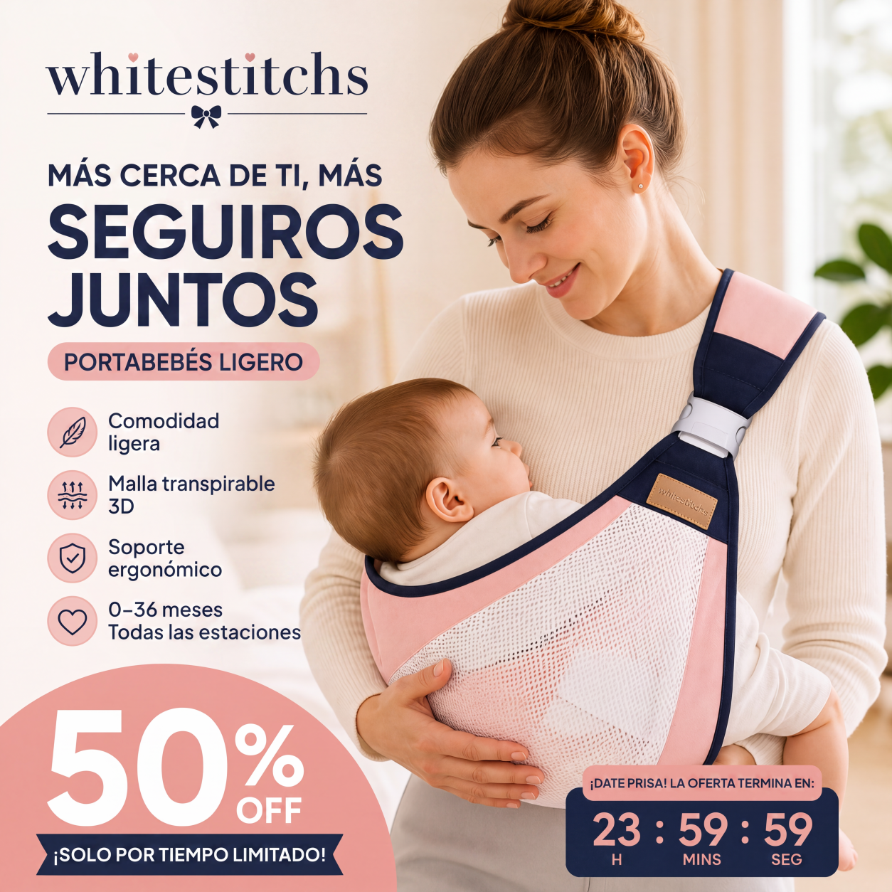 🎉 ¡Oferta 2026 — ¡Más de 30.000 unidades vendidas! 👶 Portabebés transpirable 4 en 1 – 0-36 meses, uso frontal, espalda, hacia adentro y hacia afuera – ¡Comodidad sin manos para padres y bebé! ✨
