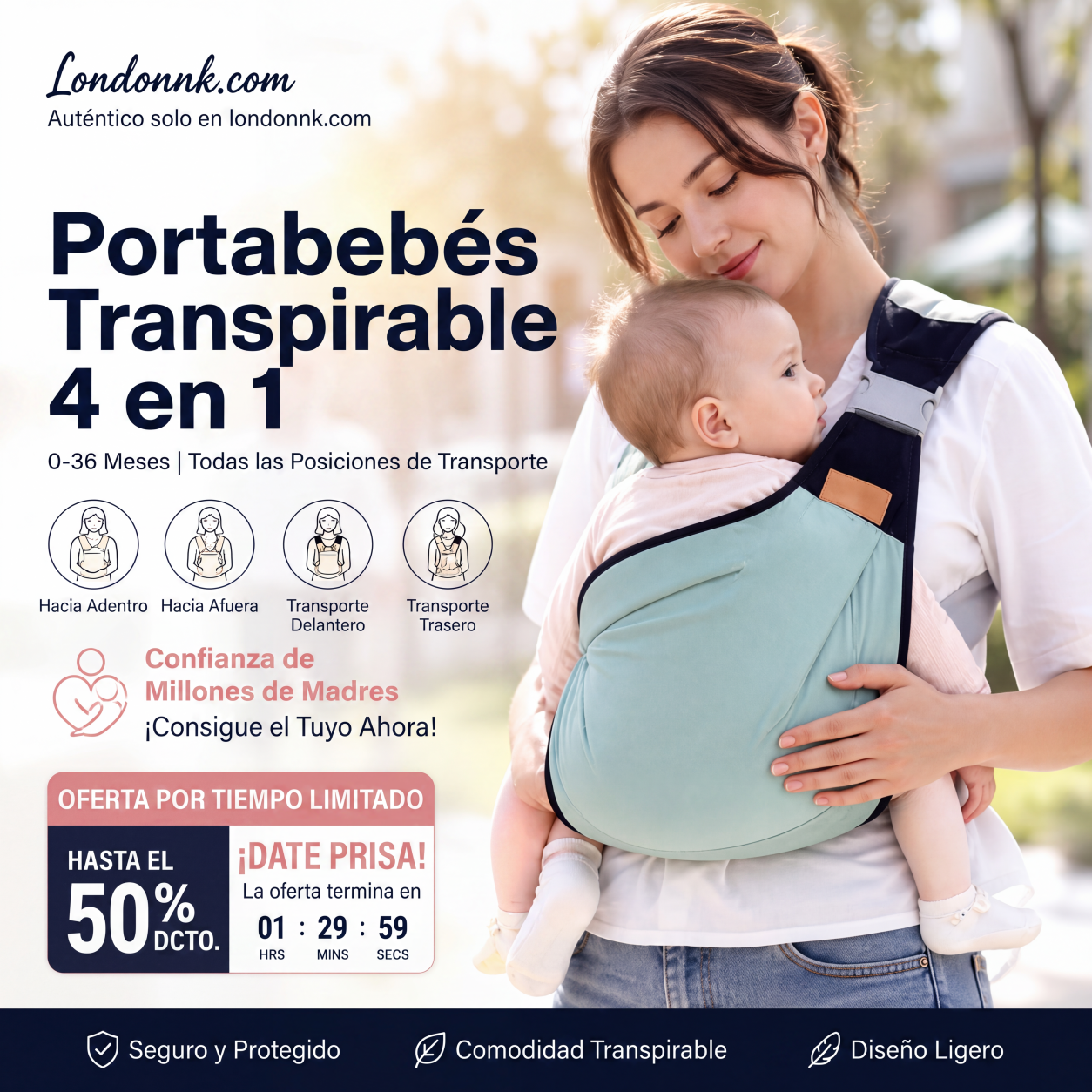 🎉 Rebajas 2026 — ¡Más de 30.000 unidades vendidas! 👶 Portabebés transpirable 4 en 1 – Para 0-36 meses, uso en posición delantera/trasera, orientado hacia adentro/hacia afuera – ¡Comodidad de manos libres para padres y bebés! ✨