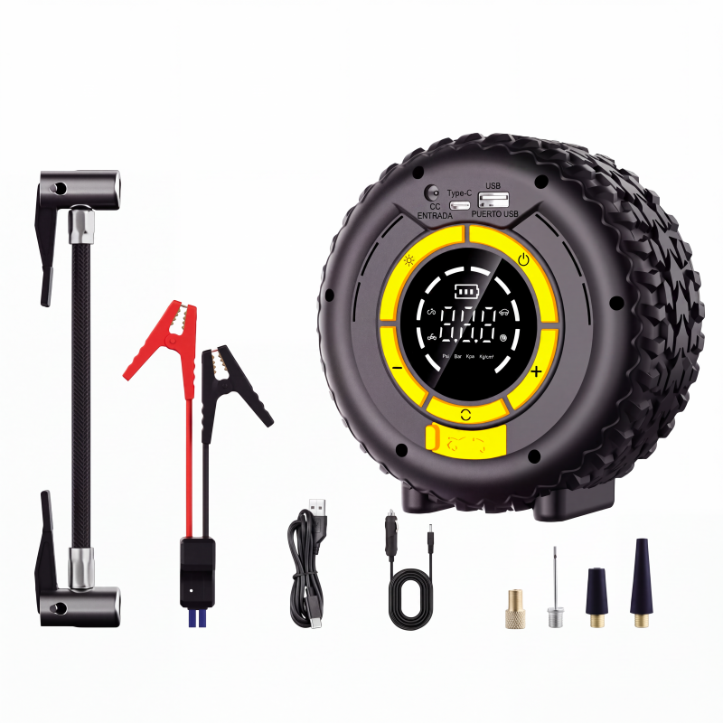 📢📢¡50% DE DESCUENTO! ⏰ 2 en 1: Arrancador de batería + Inflador de neumáticos 🔋 — Compresor portátil potente, compacto y fiable ⚡ Ideal para emergencias viales 🛠️