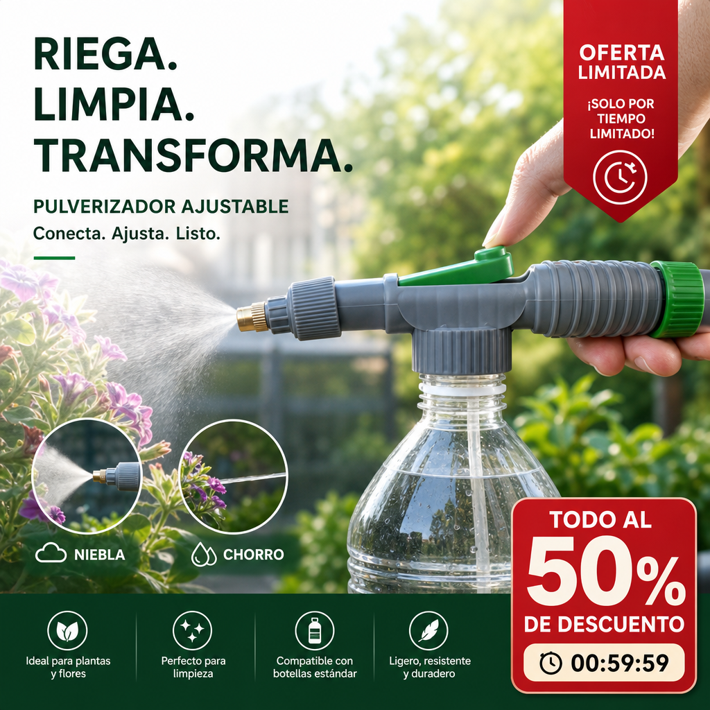 Pulverizador manual para botellas con boquilla regulable