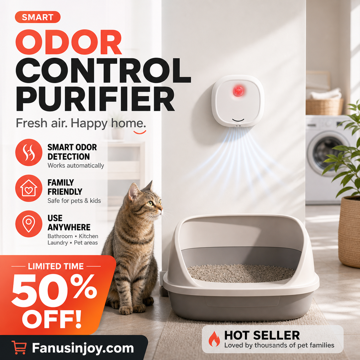 🔥¡OFERTA LIMITADA 50% DE DESCUENTO! 🌬️Despídete de los olores desagradables con este eliminador inteligente y silencioso de olores para mascotas.